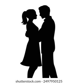 Couple lovers romantic moment silhouette vector illustration.