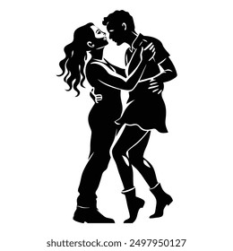 Couple lovers romantic moment silhouette vector illustration.