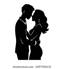 Couple lovers romantic moment silhouette vector illustration.