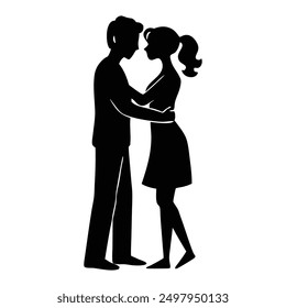 Couple lovers romantic moment silhouette vector illustration.