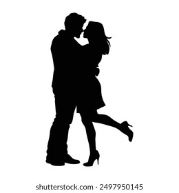 Couple lovers romantic moment silhouette vector illustration.