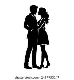 Couple lovers romantic moment silhouette vector illustration.