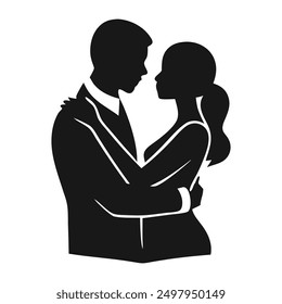 Couple lovers romantic moment silhouette vector illustration.