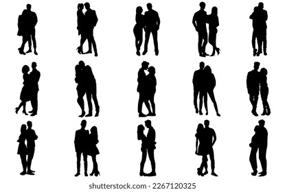 couple lovers silhouette standing vector icon isolated over white background.crisp black outline of loving man and woman together.editable silhouettes for graphic design.romantic people vector set.