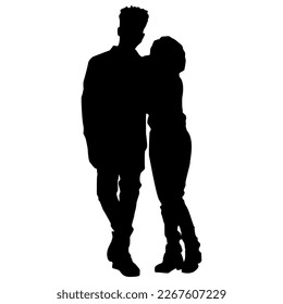 couple lovers silhouette standing vector icon isolated over white background.crisp black outline of loving man and woman together.editable silhouettes for graphic design.romantic people vector set.