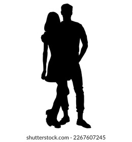 couple lovers silhouette standing vector icon isolated over white background.crisp black outline of loving man and woman together.editable silhouettes for graphic design.romantic people vector set.
