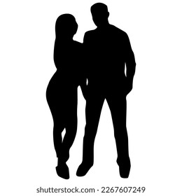 couple lovers silhouette standing vector icon isolated over white background.crisp black outline of loving man and woman together.editable silhouettes for graphic design.romantic people vector set.