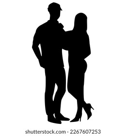 couple lovers silhouette standing vector icon isolated over white background.crisp black outline of loving man and woman together.editable silhouettes for graphic design.romantic people vector set.