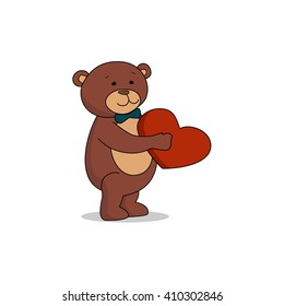 Couple lovers of teddy bears with heart in hands. Bear sheepishly from the proposal. Happy Valentines Day. Birthday party Vector illustration EPS 10