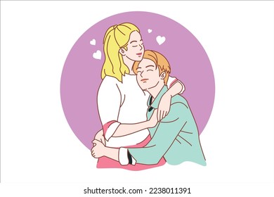 La ternura de los amantes de la pareja y los sentimientos románticos abrazo el beso ayudan a los demás a sentirse amoroso el día de San Valentín ilustración vectorial