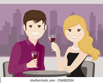 Couple of lovers toasting in a restaurant