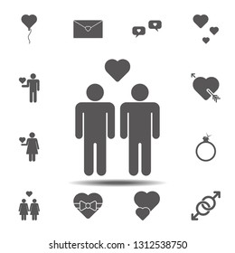 Couple of lovers, two guys, gay icon. Simple glyph, flat vector element of valentines day icons set for UI and UX, website or mobile application
