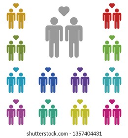 Couple of lovers, two guys, gay multi color icon. Simple thin line, outline vector of valentines day icons for UI and UX, website or mobile application