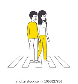 couple lovers with yellow clothes