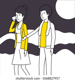 couple lovers with yellow clothes