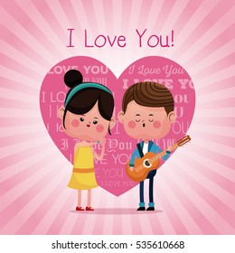 couple loving serenading i love you pink heart background