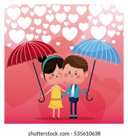 couple loving umbrella rain heart background