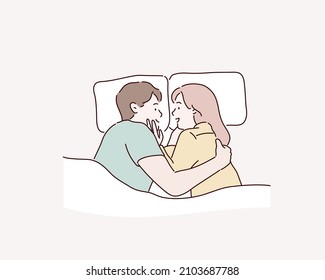 pareja en la cama. Ilustraciones de diseño vectorial de estilo dibujado a mano.