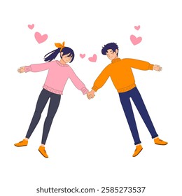 Couple lying down with smile expression. Cartoon flat illustration