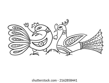 Couple of magic birds isolated on white. Art for your design