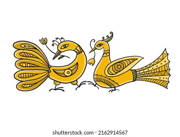 Couple of magic birds isolated on white. Art for your design