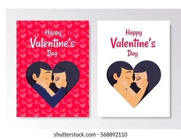 Couple make heart shape. Passion emotion. Valentines Day card design template. Vector.