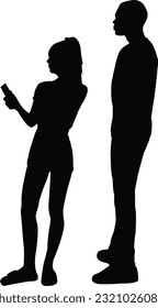 a couple making chat, silhouette vector