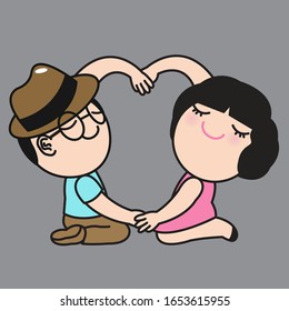 Couple Making Heart With Arms Concept Card Character illustration