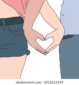 A couple making heart with hand - flat illustration of heart sign making with hands on white background, vector illustration for poster, banner, advertisement, web background, promotion activities.