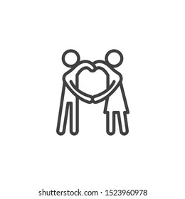Couple making heart with hands line icon. linear style sign for mobile concept and web design. People relationship outline vector icon. Symbol, logo illustration. Vector graphics
