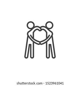 Couple making heart with hands line icon. linear style sign for mobile concept and web design. Relationship and friendship outline vector icon. Symbol, logo illustration. Vector graphics