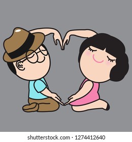 Couple Making Heart Love Symbol With Arms Concept Card Character illustration