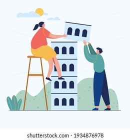 Couple making home web template, cartoon style Screen web template for mobile phone, landing page, template, UI, web, mobile app, poster, banner, flat Vector illustration