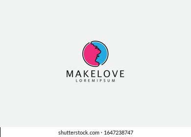 couple making love logo. illustration of a man kissing a woman's neck in circle. vector line icon template