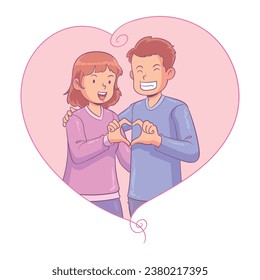 A couple is making a love sign. They looked happy.