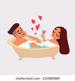 Couple making romance in bath tub. 