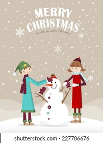 A couple making a snowman in grey