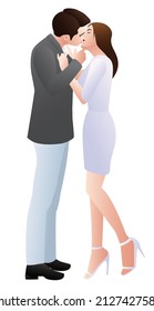 Couple male and female are kissing. Graphic vector