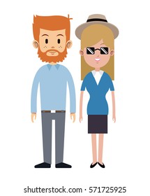 couple man beard sunglasses hat blue shirt
