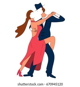 Couple man and girl without people dancing tango. The characters in the style of flat. Vector isolated image. For print and web projects.