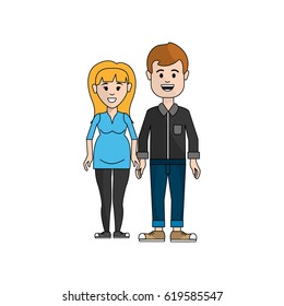 couple, man with hairstyle and woman pregnant