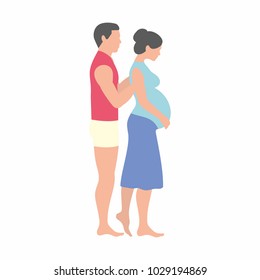 couple man and pregnant woman on white background
