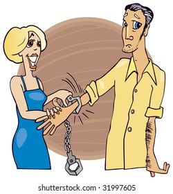 couple: man trapped by handcuffs