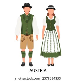 A couple of a man and a woman in Austrian folk costumes. Culture and traditions of Austria. Illustration, vector