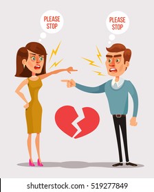 Couple man and woman characters quarrel. Vector flat cartoon illustration