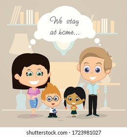 Couple man and woman and children background stay at home wallpaper