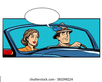 Couple man and woman in convertible car