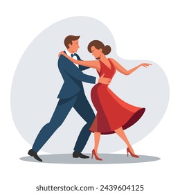 A couple of a man and a woman are dancing. Illustration in flat style, vector