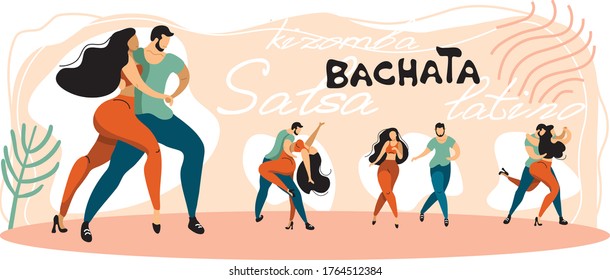 
Couple Man And Woman Dancing Latin American Dances. Latino, Bachata, Kizobma. Poses For Dancing Are Depicted In A Stylish Picture In Modern Colors.