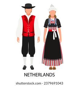 A couple of a man and a woman in Dutch folk costumes. Culture and traditions of the Netherlands. Illustration, vector